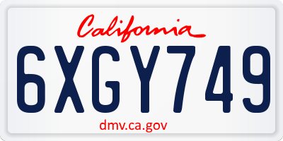 CA license plate 6XGY749