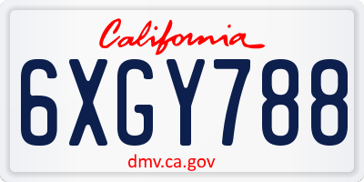 CA license plate 6XGY788