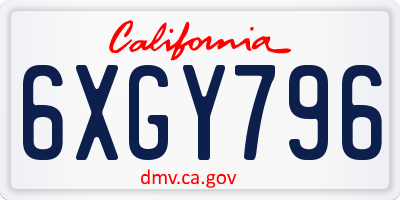 CA license plate 6XGY796