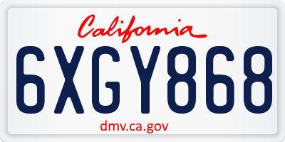 CA license plate 6XGY868