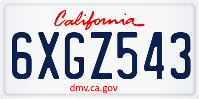 CA license plate 6XGZ543