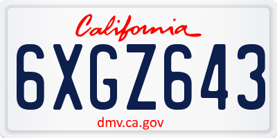 CA license plate 6XGZ643