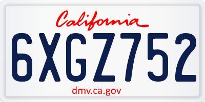 CA license plate 6XGZ752