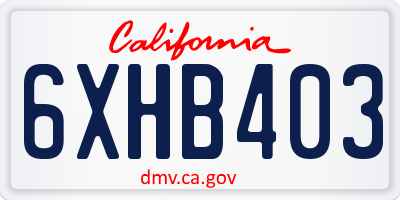 CA license plate 6XHB403