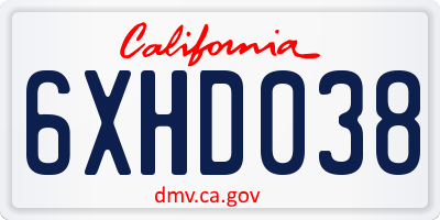 CA license plate 6XHD038