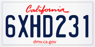 CA license plate 6XHD231