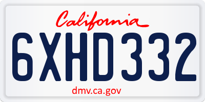 CA license plate 6XHD332