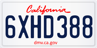 CA license plate 6XHD388