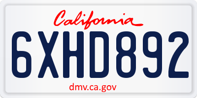 CA license plate 6XHD892