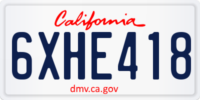 CA license plate 6XHE418