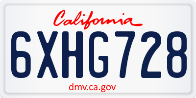 CA license plate 6XHG728