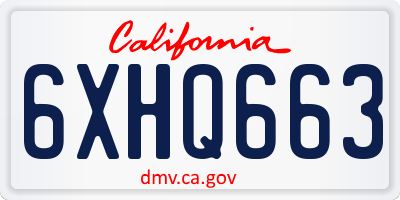 CA license plate 6XHQ663