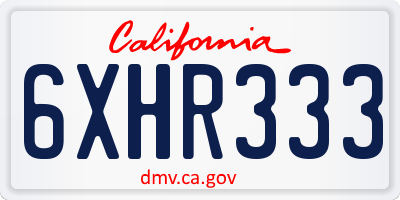 CA license plate 6XHR333