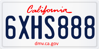 CA license plate 6XHS888