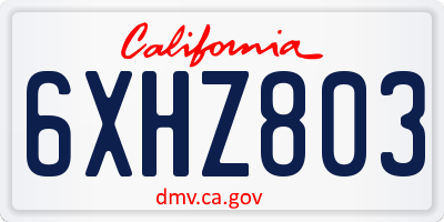 CA license plate 6XHZ803