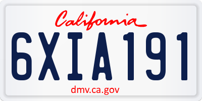 CA license plate 6XIA191