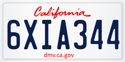 CA license plate 6XIA344