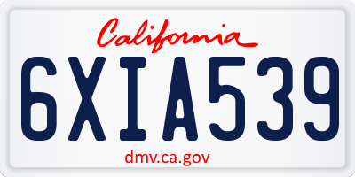 CA license plate 6XIA539