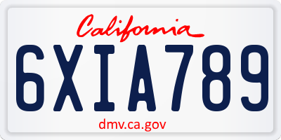 CA license plate 6XIA789