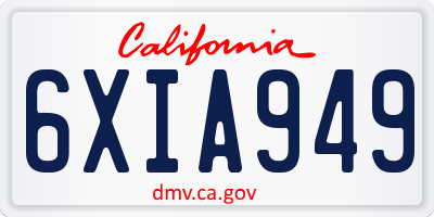 CA license plate 6XIA949
