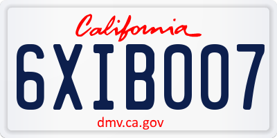 CA license plate 6XIB007