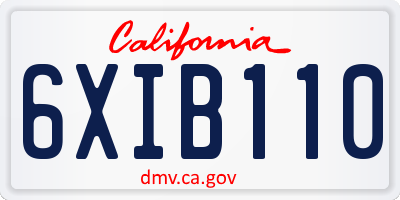CA license plate 6XIB110