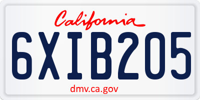 CA license plate 6XIB205