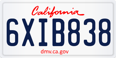 CA license plate 6XIB838