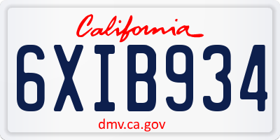 CA license plate 6XIB934