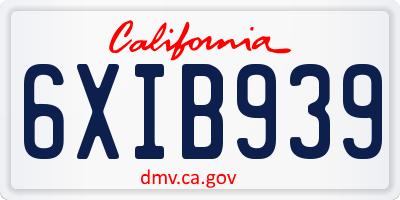 CA license plate 6XIB939