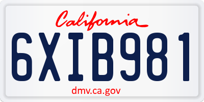 CA license plate 6XIB981