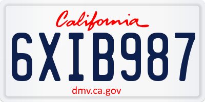 CA license plate 6XIB987