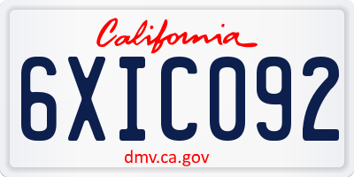 CA license plate 6XIC092