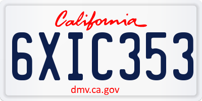 CA license plate 6XIC353