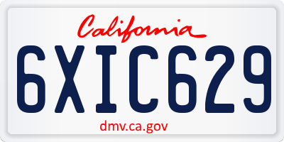 CA license plate 6XIC629