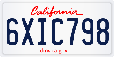 CA license plate 6XIC798