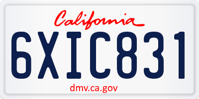 CA license plate 6XIC831