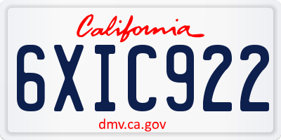 CA license plate 6XIC922