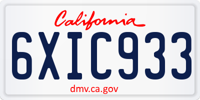 CA license plate 6XIC933