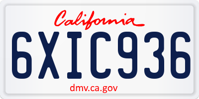 CA license plate 6XIC936
