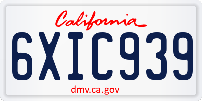 CA license plate 6XIC939