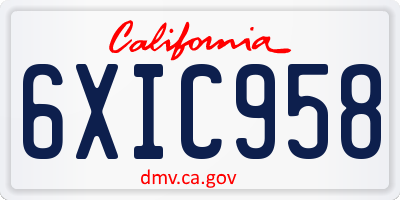 CA license plate 6XIC958
