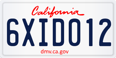 CA license plate 6XID012
