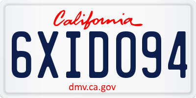 CA license plate 6XID094