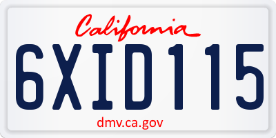 CA license plate 6XID115