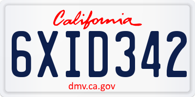 CA license plate 6XID342