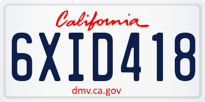 CA license plate 6XID418