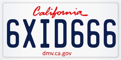 CA license plate 6XID666