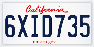 CA license plate 6XID735
