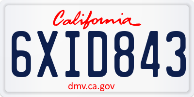 CA license plate 6XID843